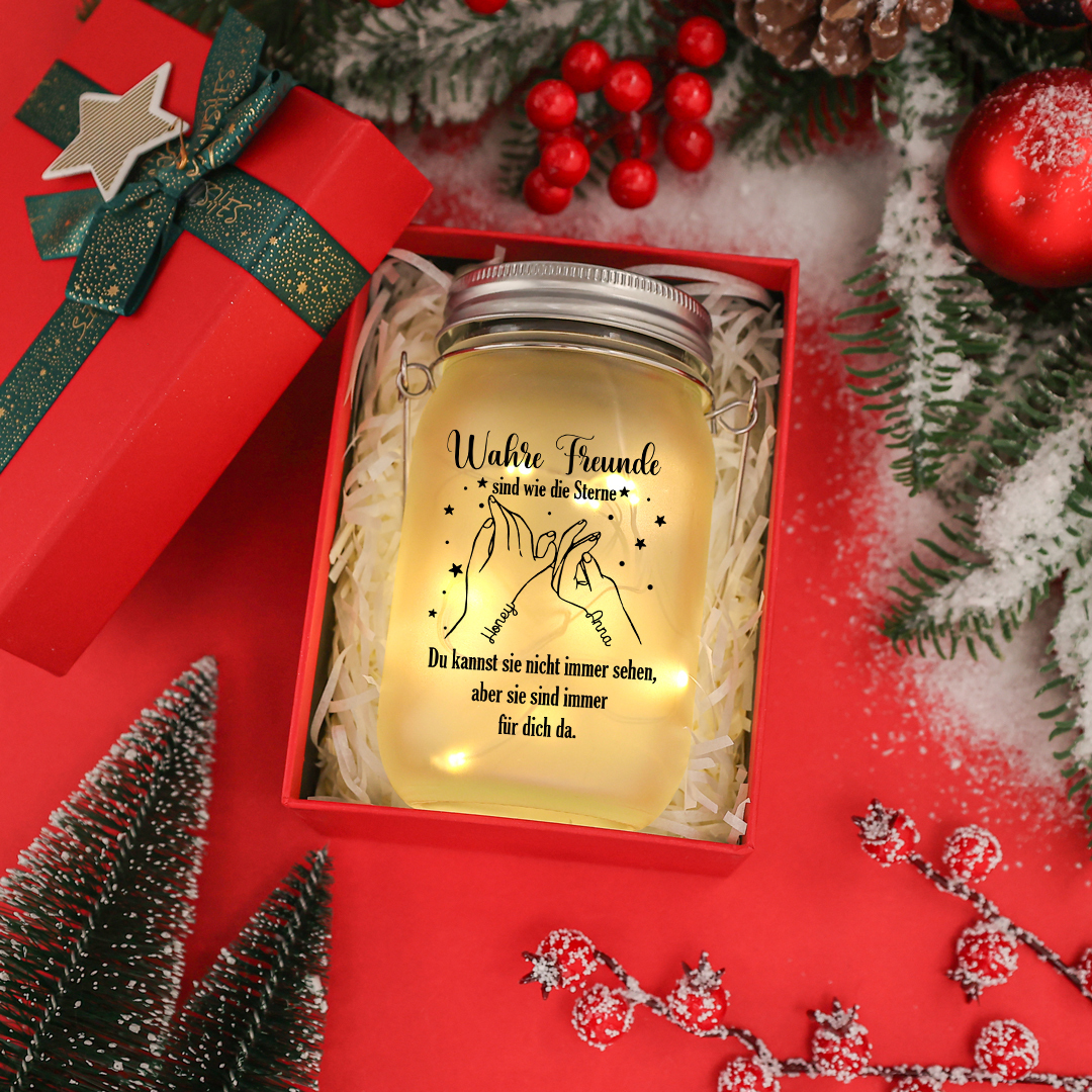 Personalisierte 2 Namen Licht-Wahre Freunde sind wie die Sterne-Gedenken Glasflaschen Weihnachten Licht für Freunde