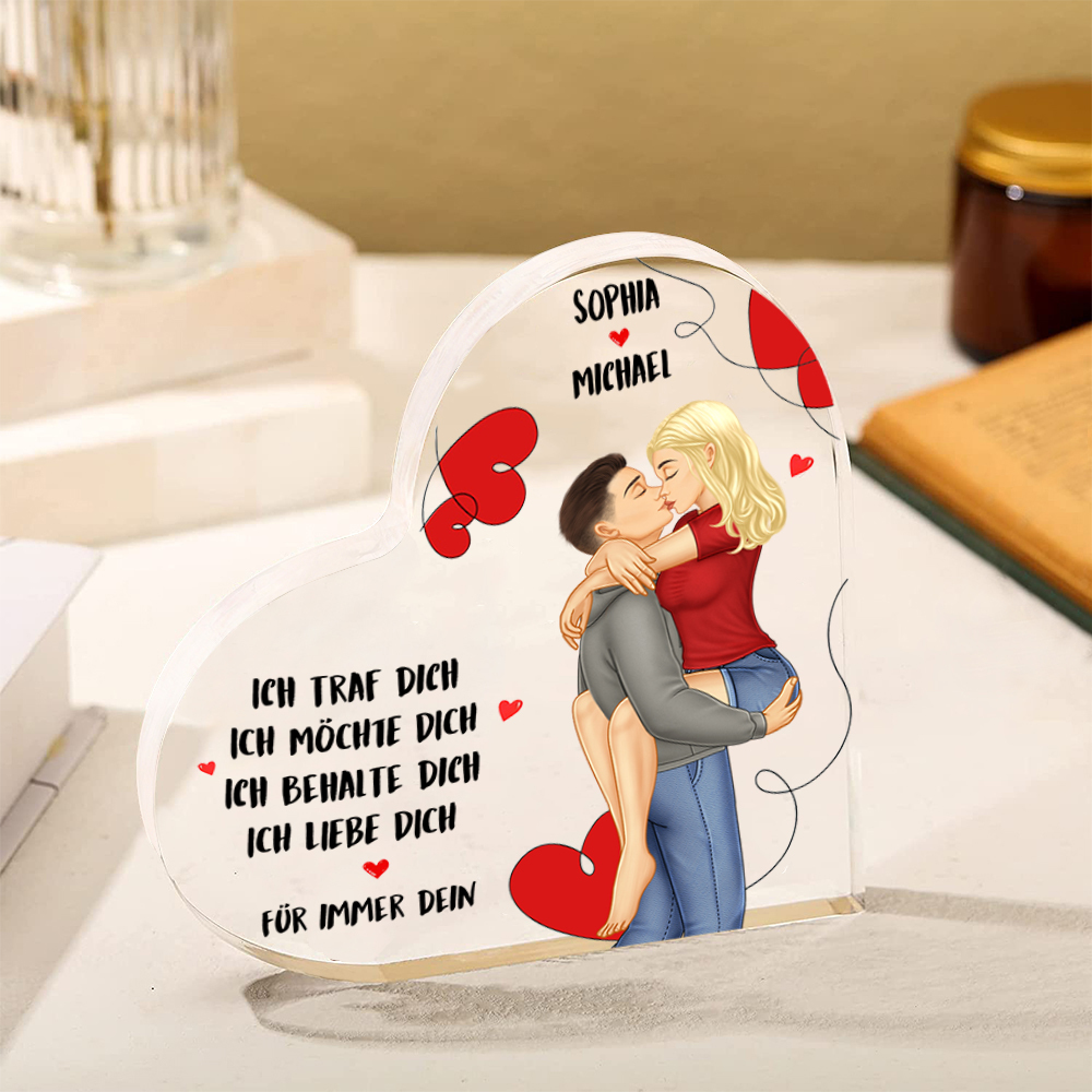 Personalisierte 2 Namen Herz Acryl-Deko - Ich traf dich Ich möchte dich Ich behalte dich Ich liebe dich für immer dein - Romantische Liebesdekoration für Paar