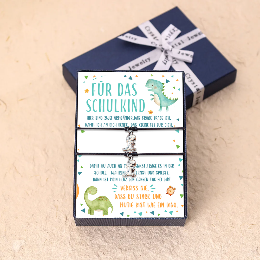 Dinos Armbänder Set mit 2 Ketten Für das Schulkind Vergesst nie, dass du stark und mutig bist wie ein Dino Schulanfang Geschenk mit Nachrichtenkarte