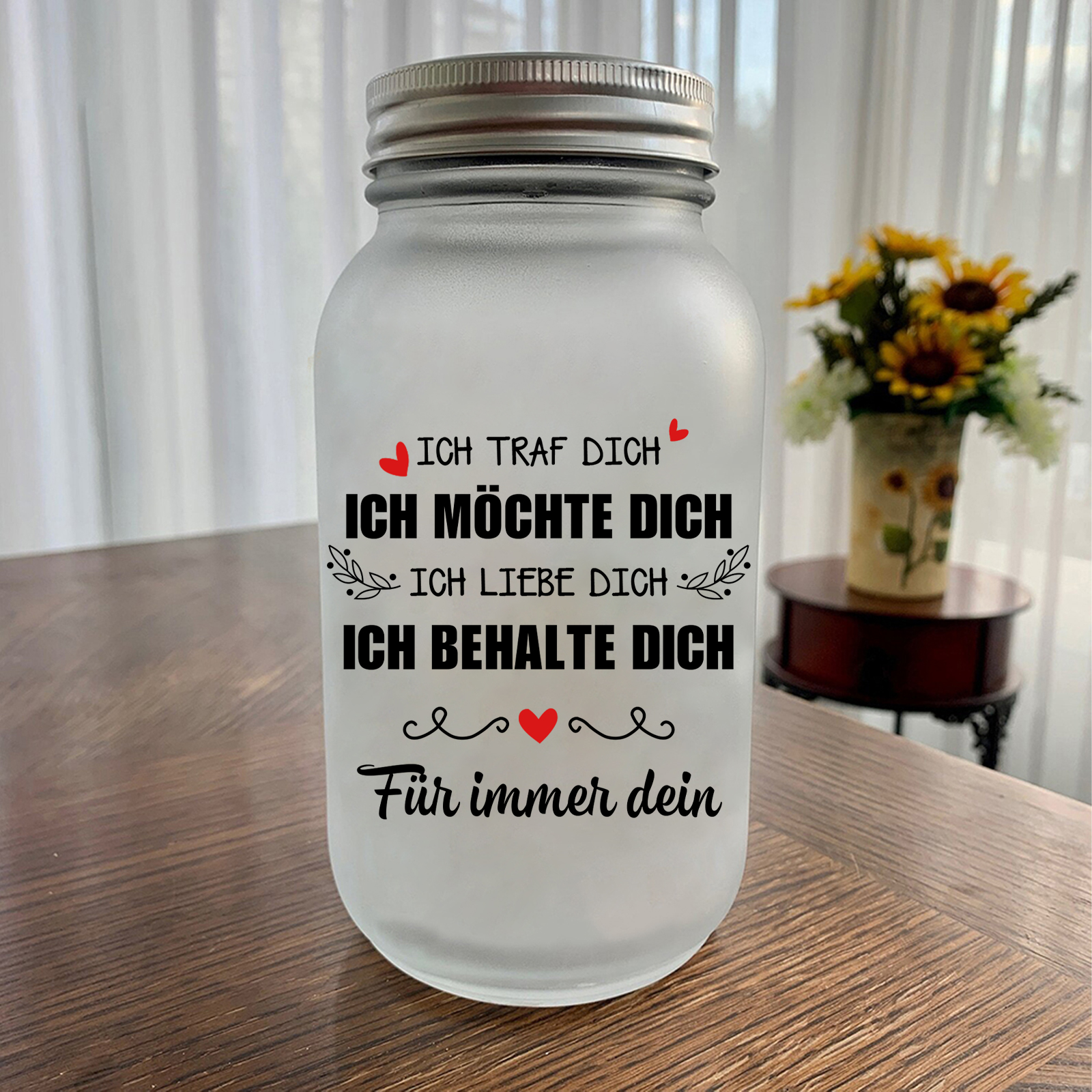 Personalisierte 2 Namen Licht - Ich traf dich, ich möchte dich, ich liebe dich, ich behalte dich für immer dein - Glasflaschen für Paar