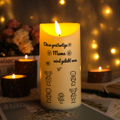 [Copy]Personalisierte LED-Kerze mit 5 Namen & Muster – Diese großartige Mama wird geliebt von.. – perfektes Geschenk für Mama