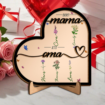 Herz-Holz Deko-Personalisierbare 1-10 Namen & Geburtsblume Ornament Zuerst Mama Jetzt Oma Holzdekoration für Mutter/Großmutter
