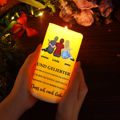 Personalisierbare LED-Kerze mit Namen & Text - Du bist mutiger, als du glaubst stärker- Mama & Tochter