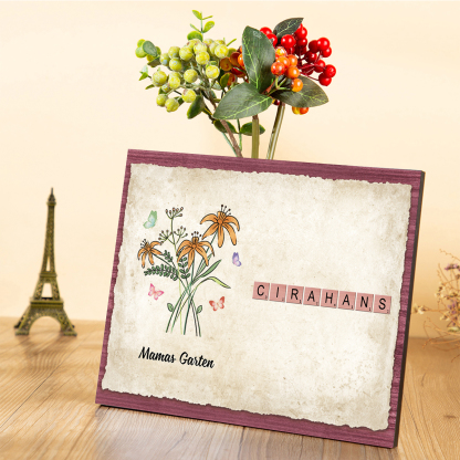 Kreuzworträtsel mit Holzrahmen, personalisierte Worte-Mamas Garten