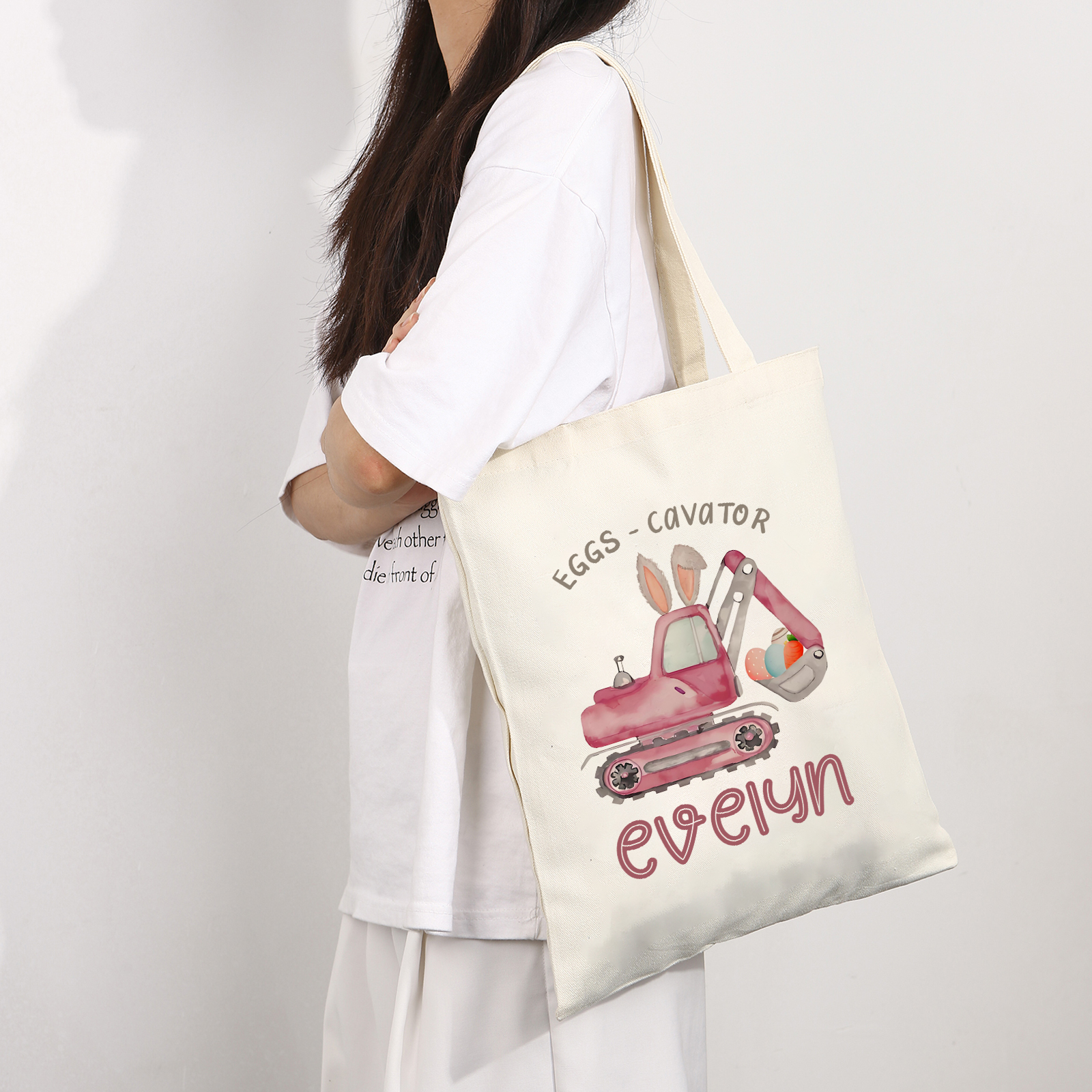 Personalisierbarer Name & Text Ostern Leinen Hase Tasche