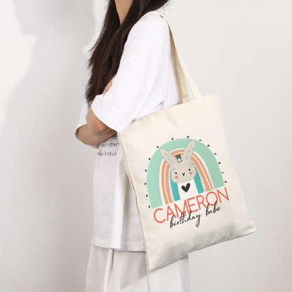 Personalisierbarer Name & Text Ostern Leinen Hase Tasche