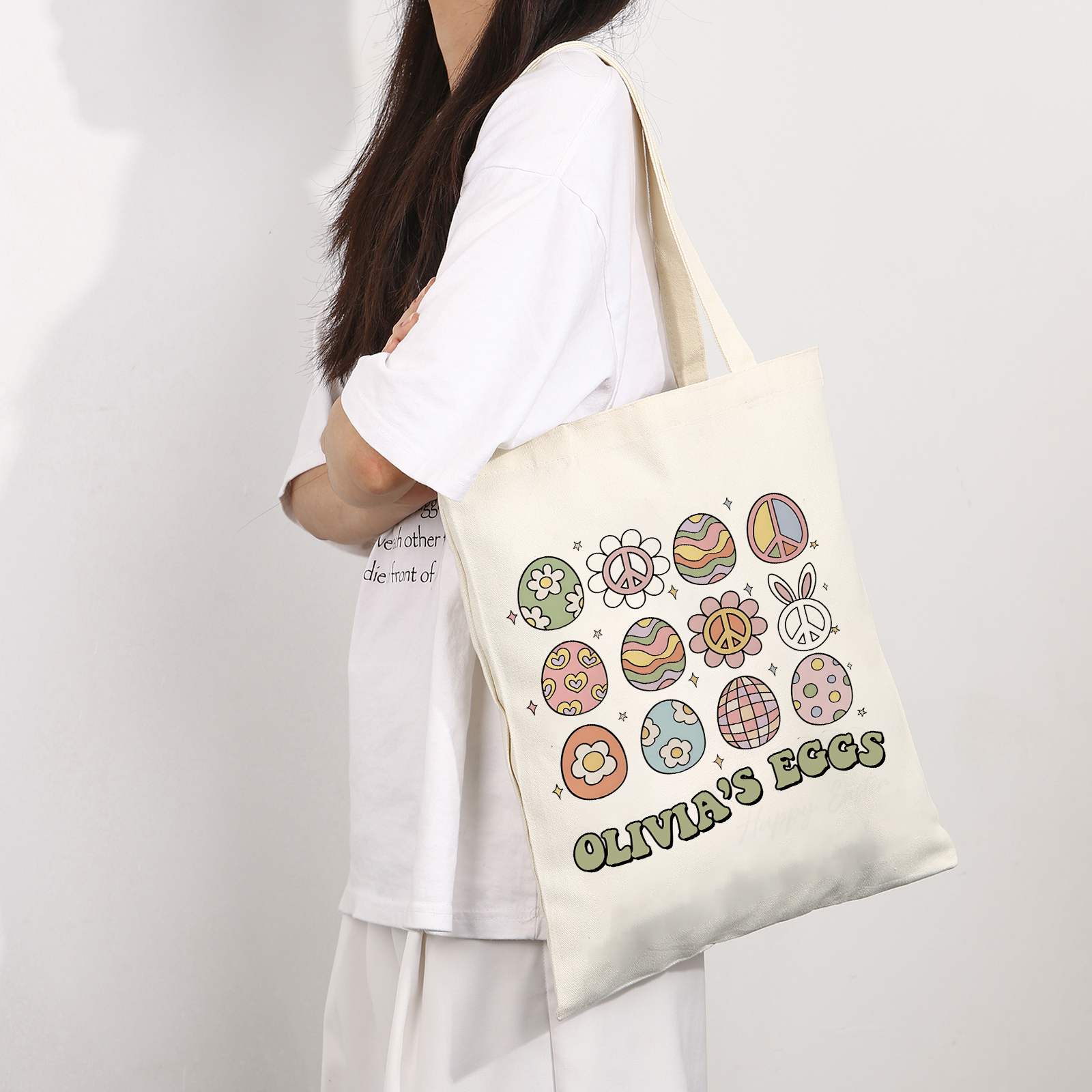 Personalisierbarer Name & Text Ostern Leinen Hase Tasche