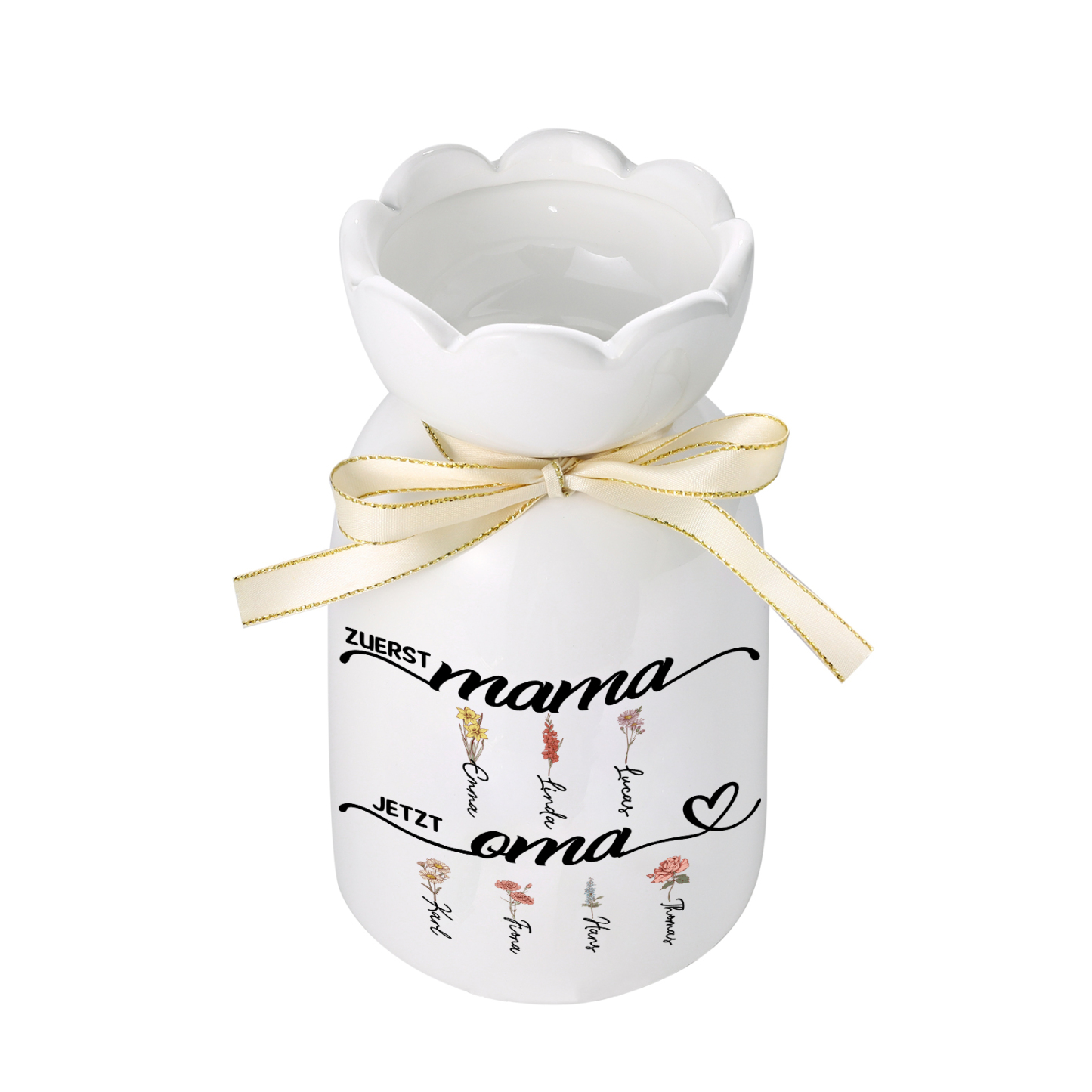 Personalisierte 1-12 Namen & Blumen- Zuerst Mama, Jetzt Oma- Familie Vase Geschenk für Mama/Oma