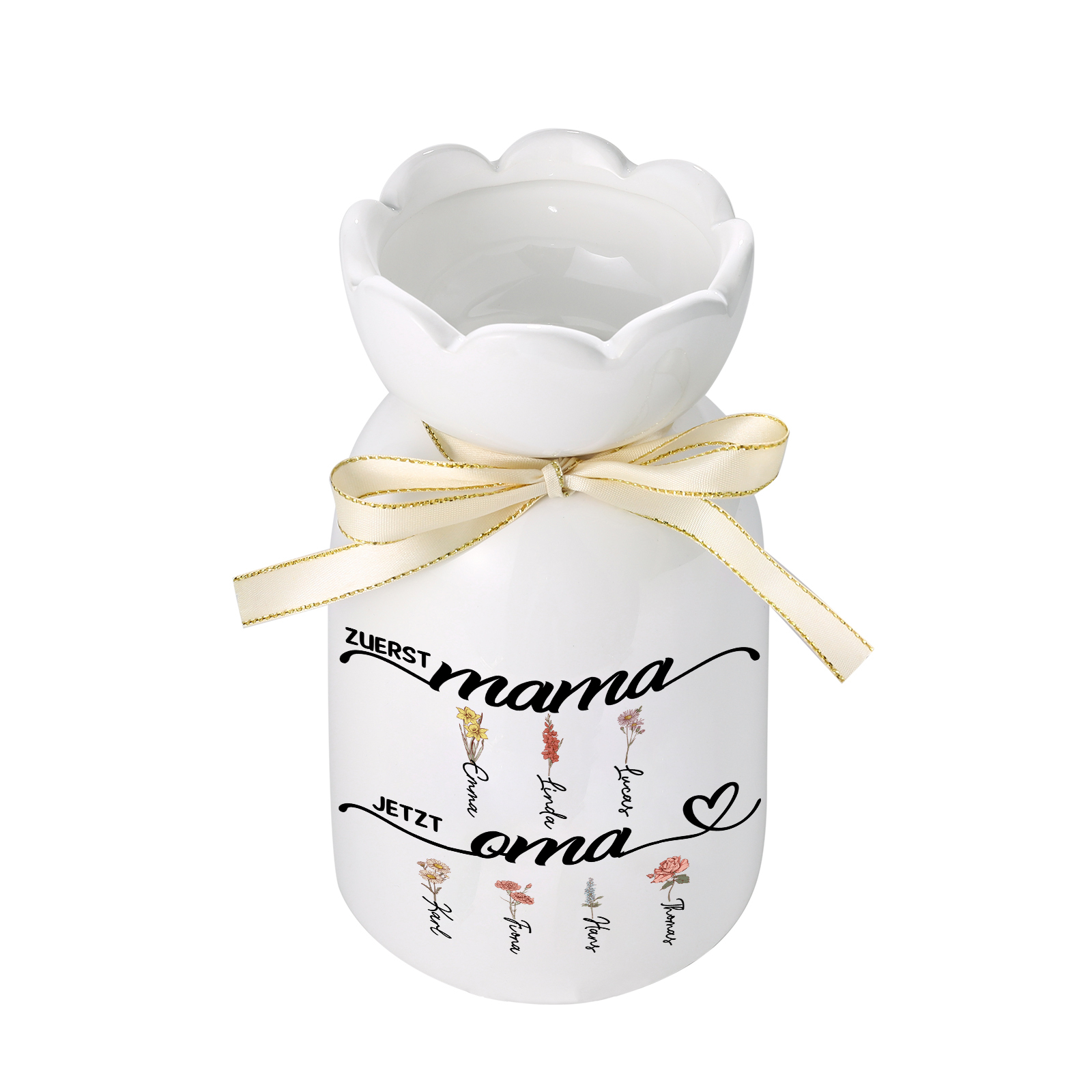 Personalisierte 1-12 Namen & Blumen- Zuerst Mama, Jetzt Oma- Familie Vase Geschenk für Mama/Oma 