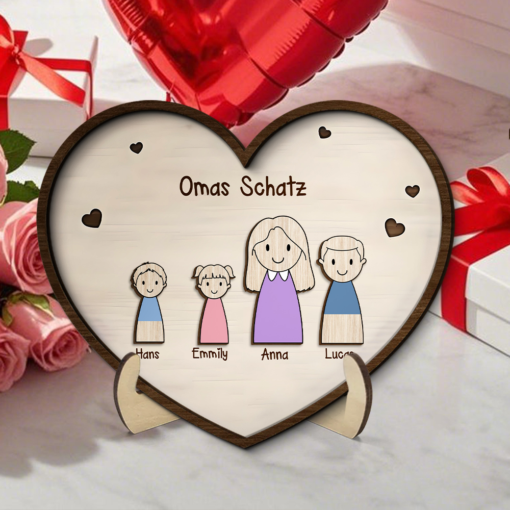 Herz Holzbild-Personalisierte 1-6 Namen & Muster-Omas Schatz-Geschenk zum Muttertag für Mama/Oma
