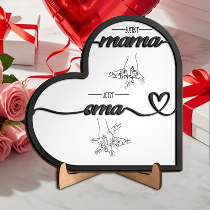 Herz Holzbild-Personalisierte 1-6 Namen & Hand in Hand-Zuerst Mama, Jetzt Oma-Geschenk zum Muttertag für Mama/Oma