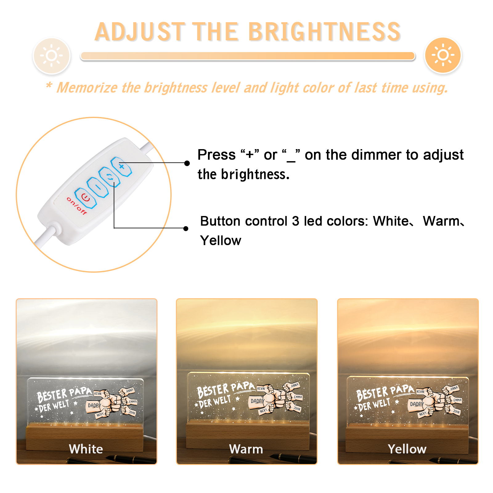 Personalisierte 6 Namen PAPA Faust Nachtlicht Geschenk für Vater-Bester Papa der Welt