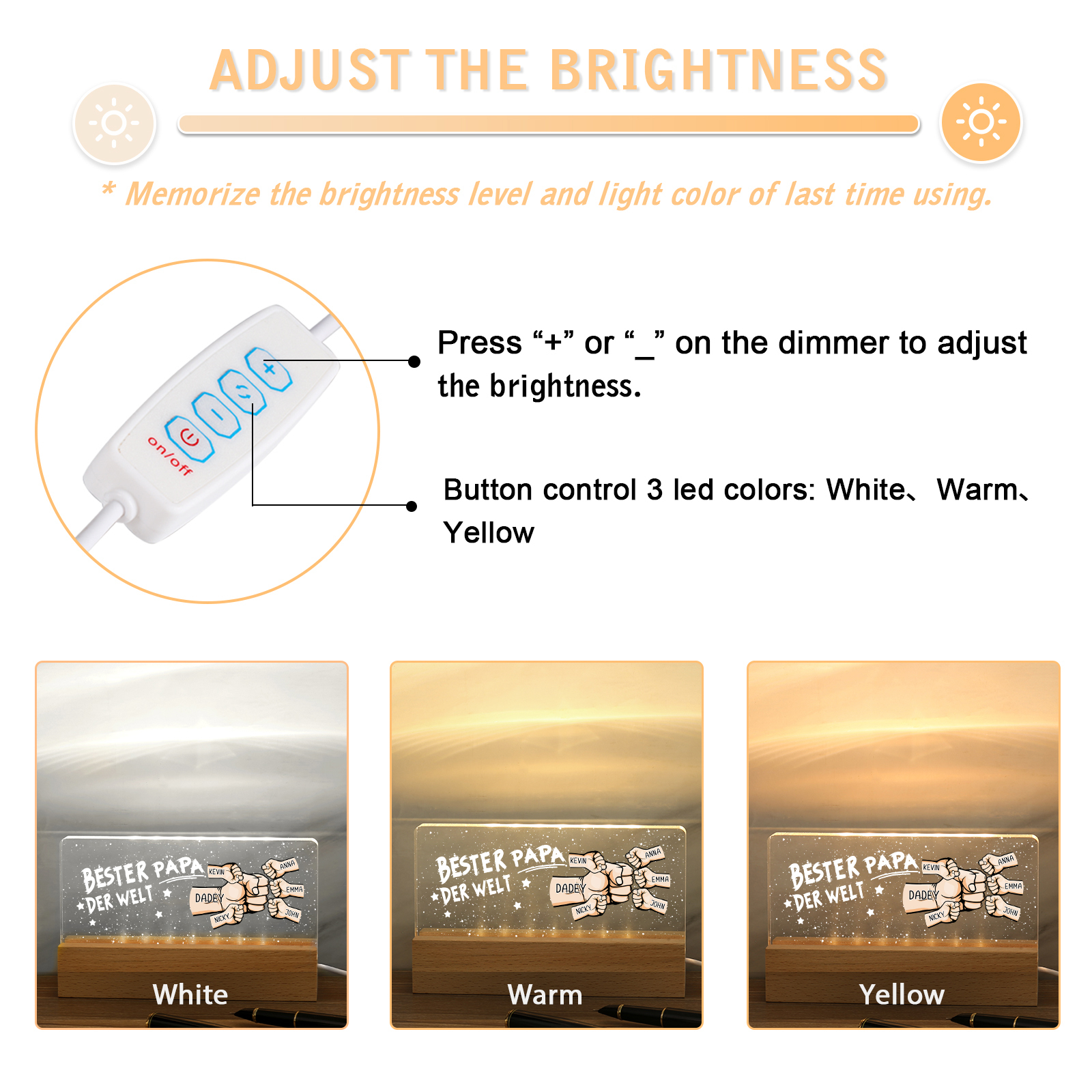 Personalisierte 6 Namen PAPA Faust Nachtlicht Geschenk für Vater-Bester Papa der Welt