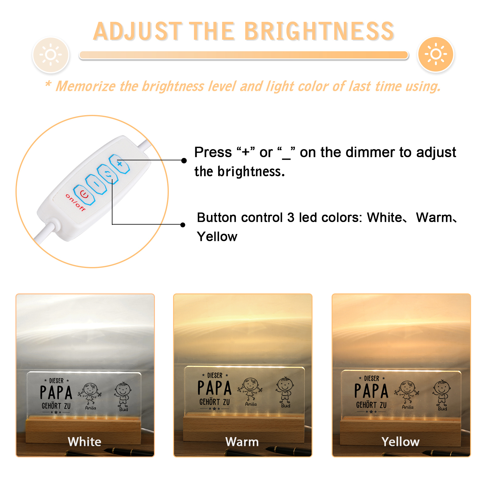 Personalisierte 2-6 Namen & Muster Nachtlicht Geschenk für Vater-Diese Papa gehört zu........