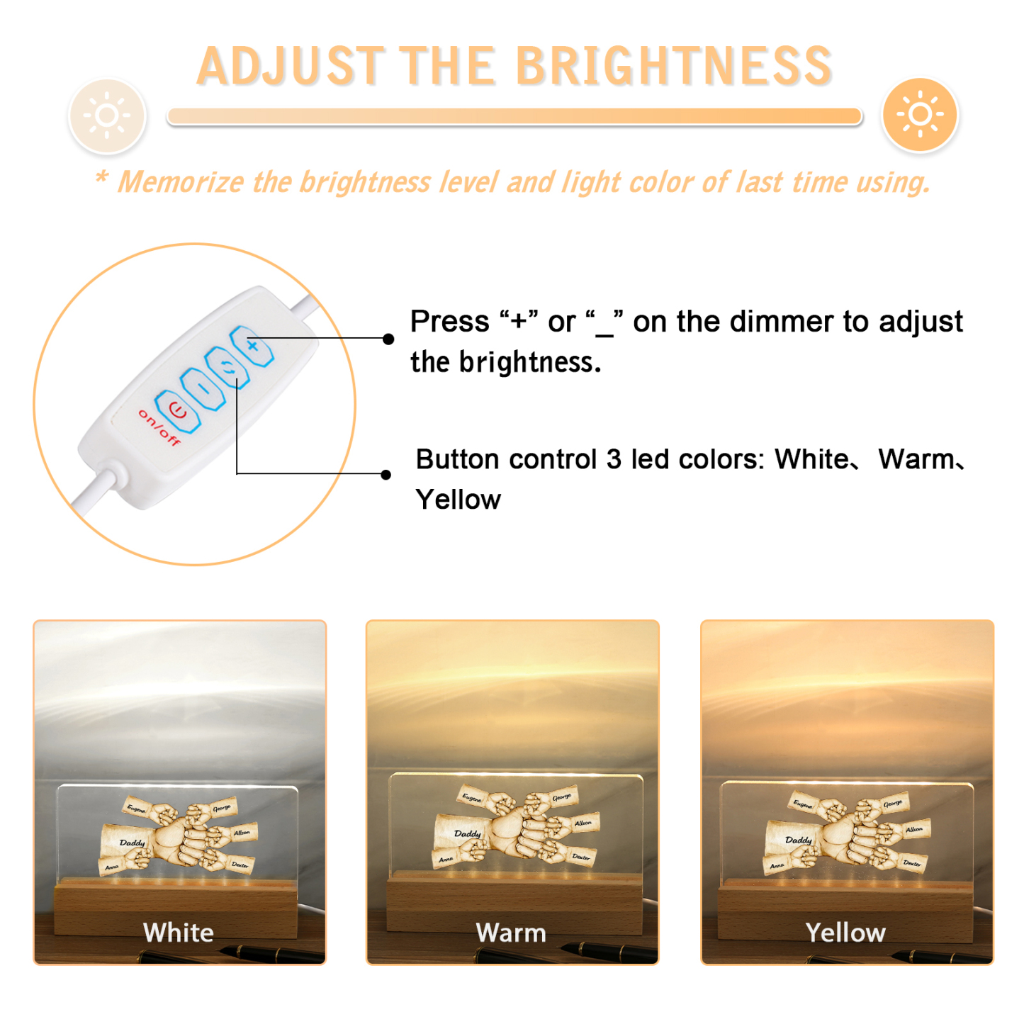 Personalisierte 6 Namen & Text PAPA Faust Nachtlicht Geschenk für Vater