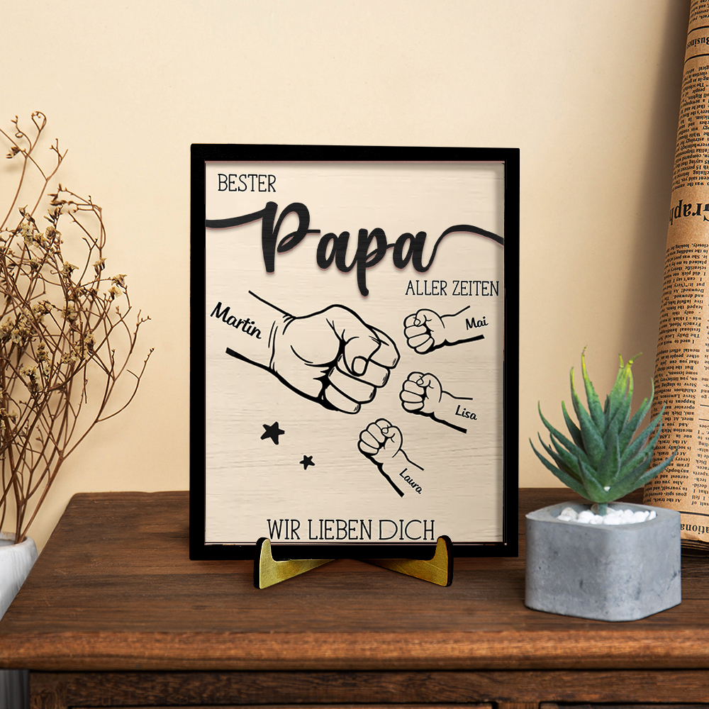 Holzbild-Personalisierte Name & Faust-Bester Papa aller Zeiten-Geschenk für Vater