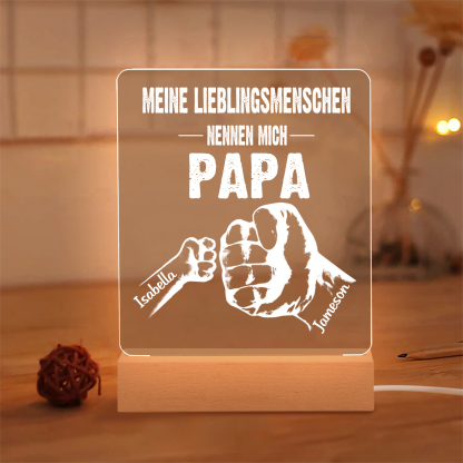 Personalisierte 2 Namen & Text PAPA Faust Nachtlicht- Meine Lieblingsmenschen nennen mich Papa-Geschenk für Vater-Unsere Familie