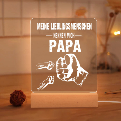 Personalisierte 3 Namen & Text PAPA Faust Nachtlicht- Meine Lieblingsmenschen nennen mich Papa-Geschenk für Vater-Unsere Familie