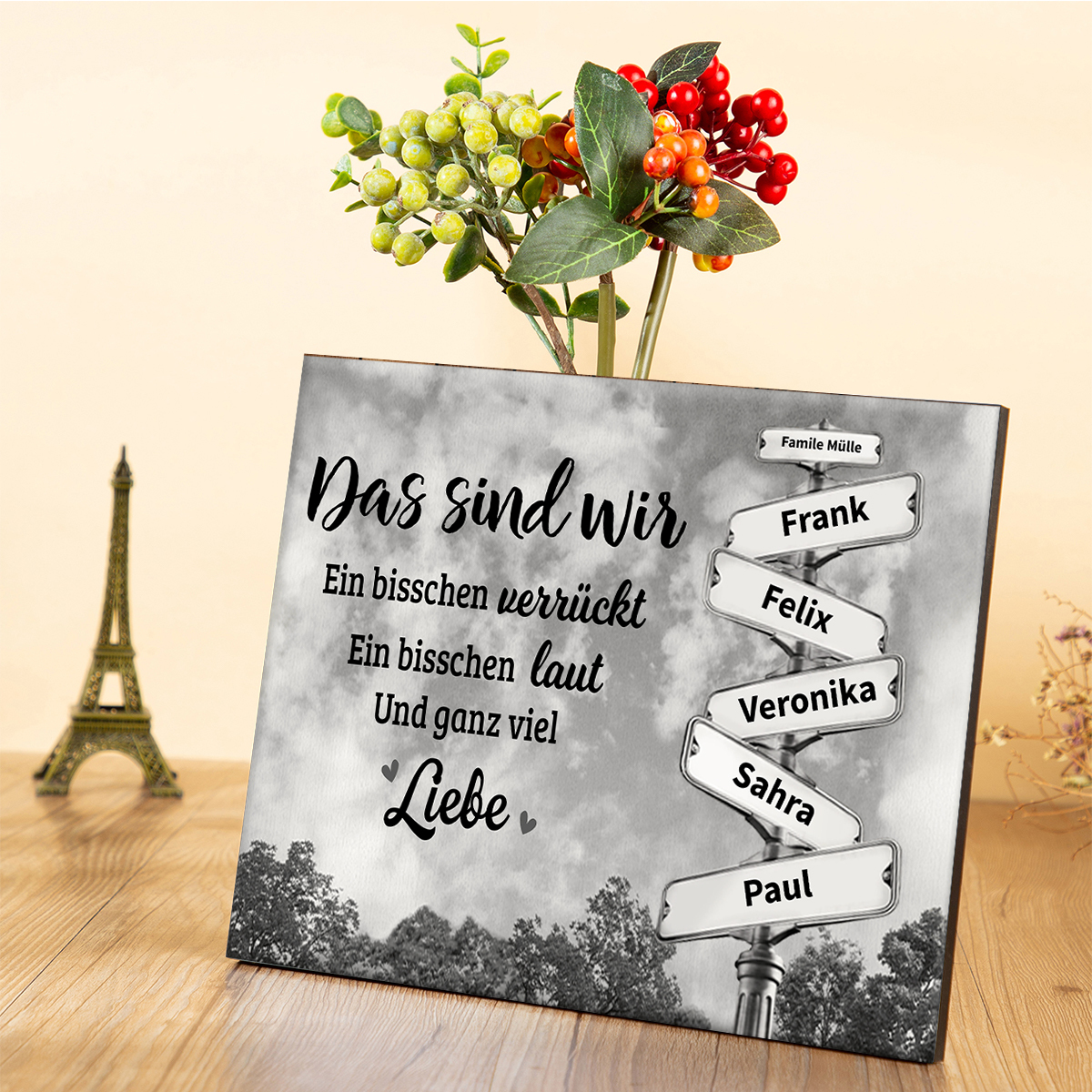 Familie Holzbild-Personalisierter 2 Namen & Holzdekoration Das sind wir Ein bisschen verrückt Ein bisschen laut Und ganz viel Liebe