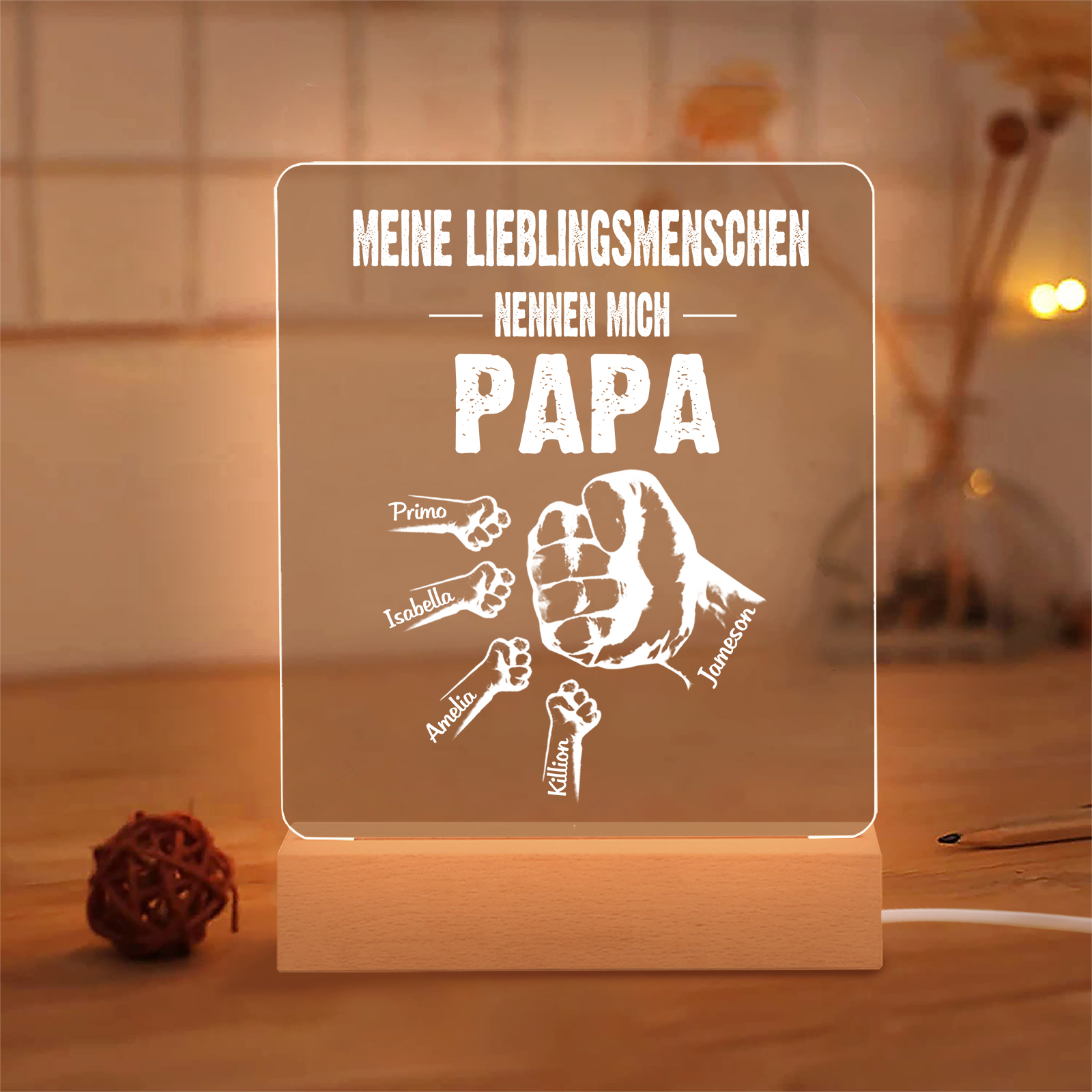 Personalisierte 5 Namen & Text PAPA Faust Nachtlicht- Meine Lieblingsmenschen nennen mich Papa-Geschenk für Vater-Unsere Familie