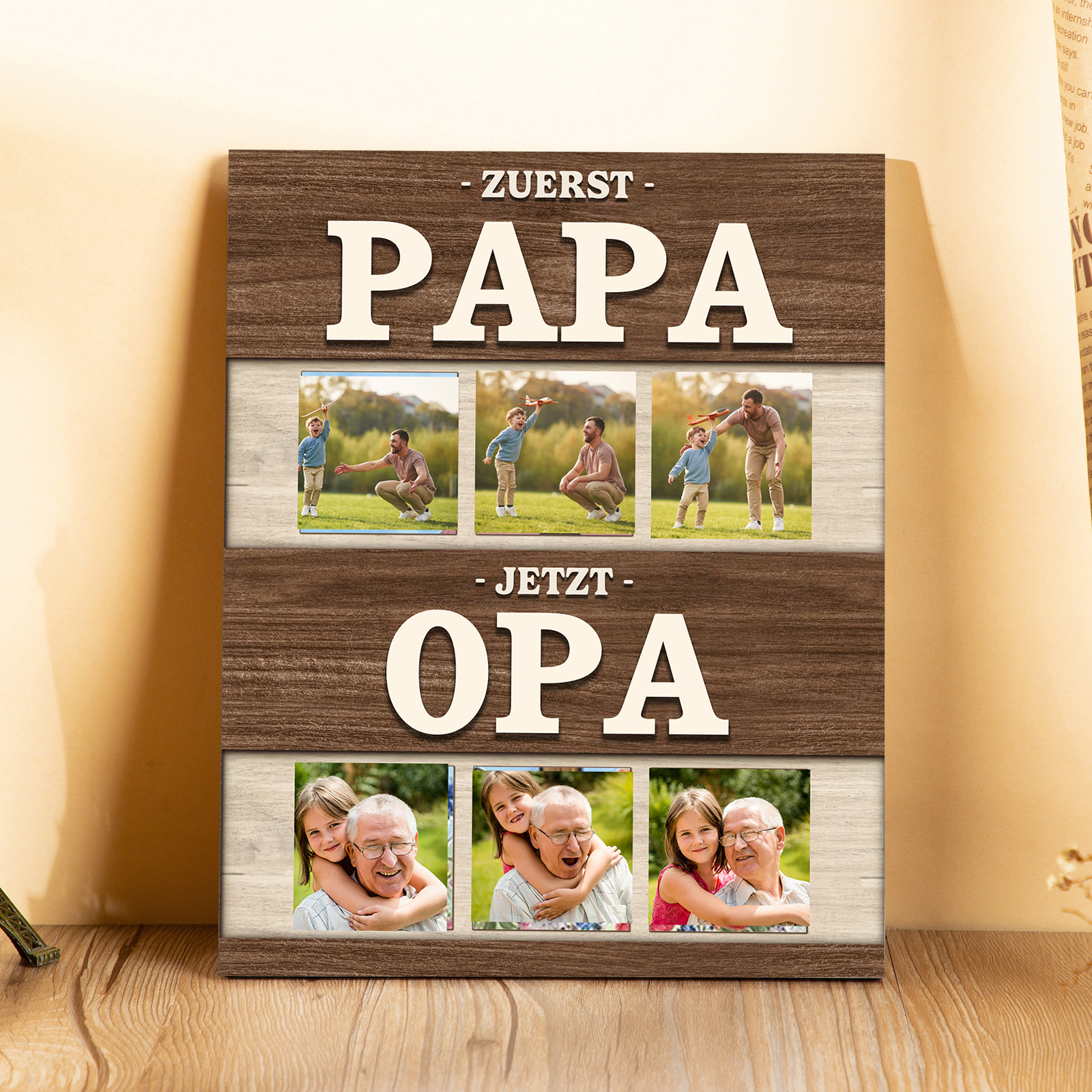 Holzbild-Personalisierte 6 Fotos-zuerst Papa, jetzt Opa