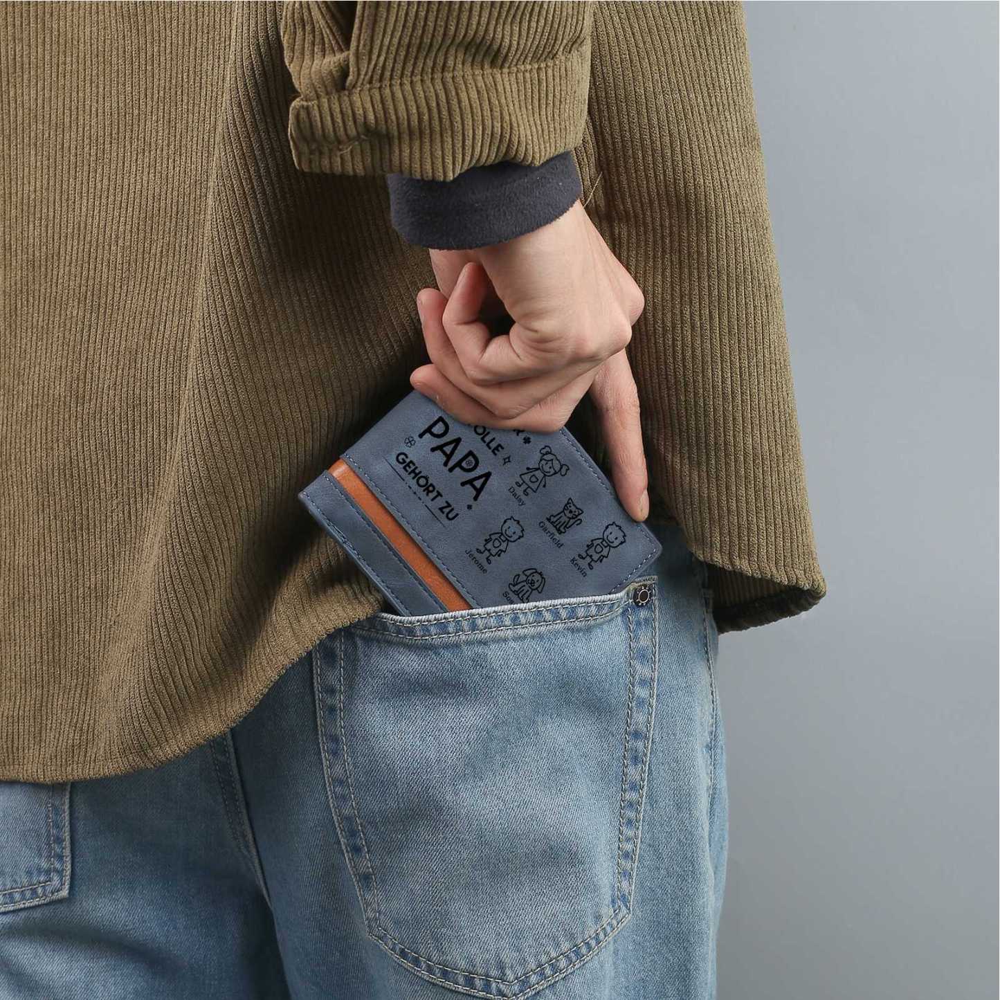 Herren Personalisiertes Foto & 5 Namen & Muster Dieser tolle Papa gehört zu Leder Geldbörse-Geschenk für Vater