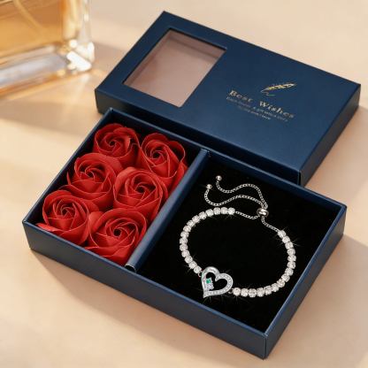 Personalisierbares Tennisarmband mit 2-4 Namen, Herz und Geburtssteinen