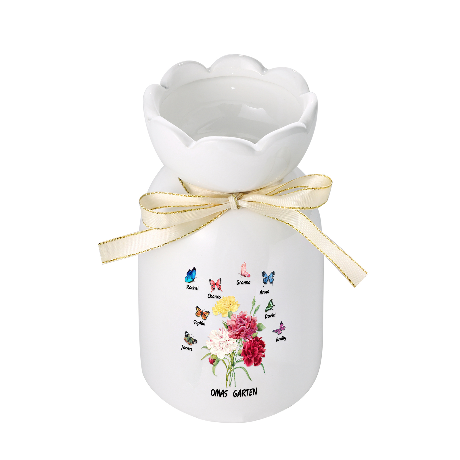Personalisierte 8 Namen & Text Blumen & Schmetterling Familie Vase Geschenk für Oma Großmutter