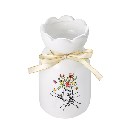 Personalisierte 4 Namen & Text Blumen & Schmetterling Familie Vase Geschenk für Mama/ Oma 
