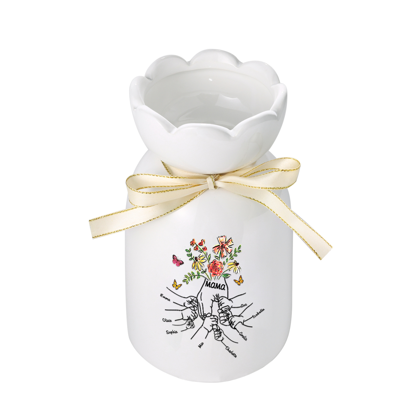 Personalisierte 8 Namen & Text Blumen & Schmetterling Familie Vase Geschenk für Mama/ Oma