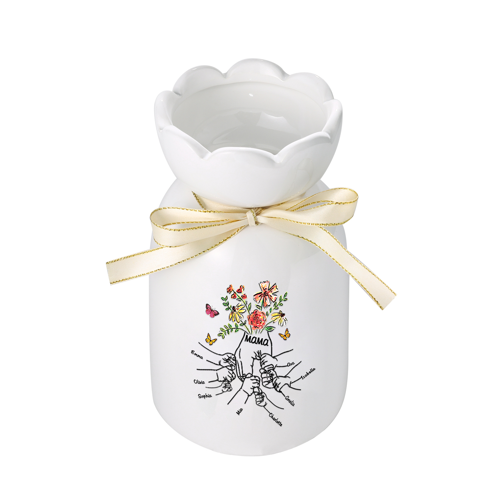 Personalisierte 8 Namen & Text Blumen & Schmetterling Familie Vase Geschenk für Mama/ Oma
