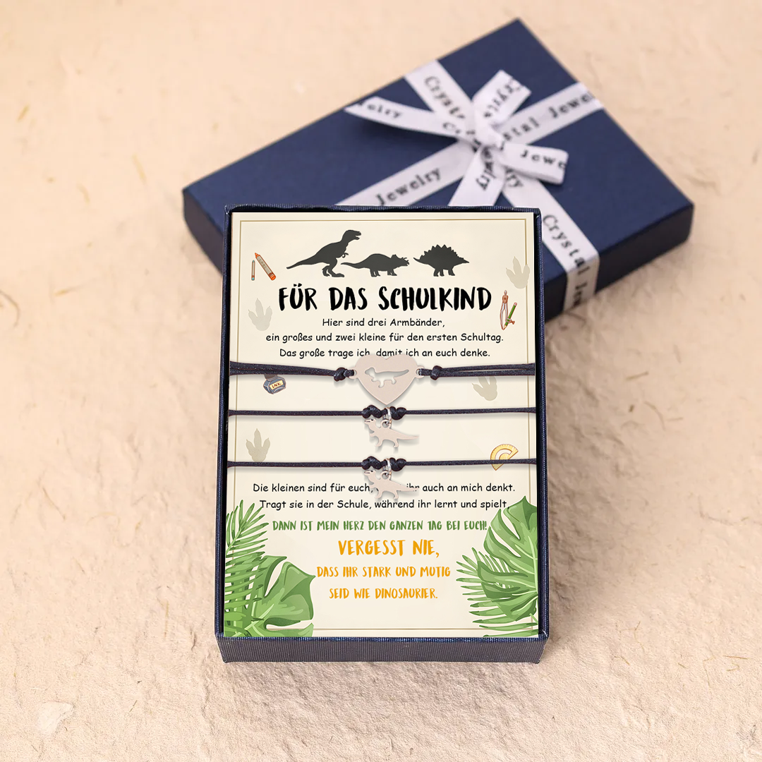 Dinos Armbänder Set mit 3 Ketten Für das Schulkind Vergesst nie, dass ihr stark und mutig seid wie Dinosaurier Schulanfang Geschenk mit Nachrichtenkarte
