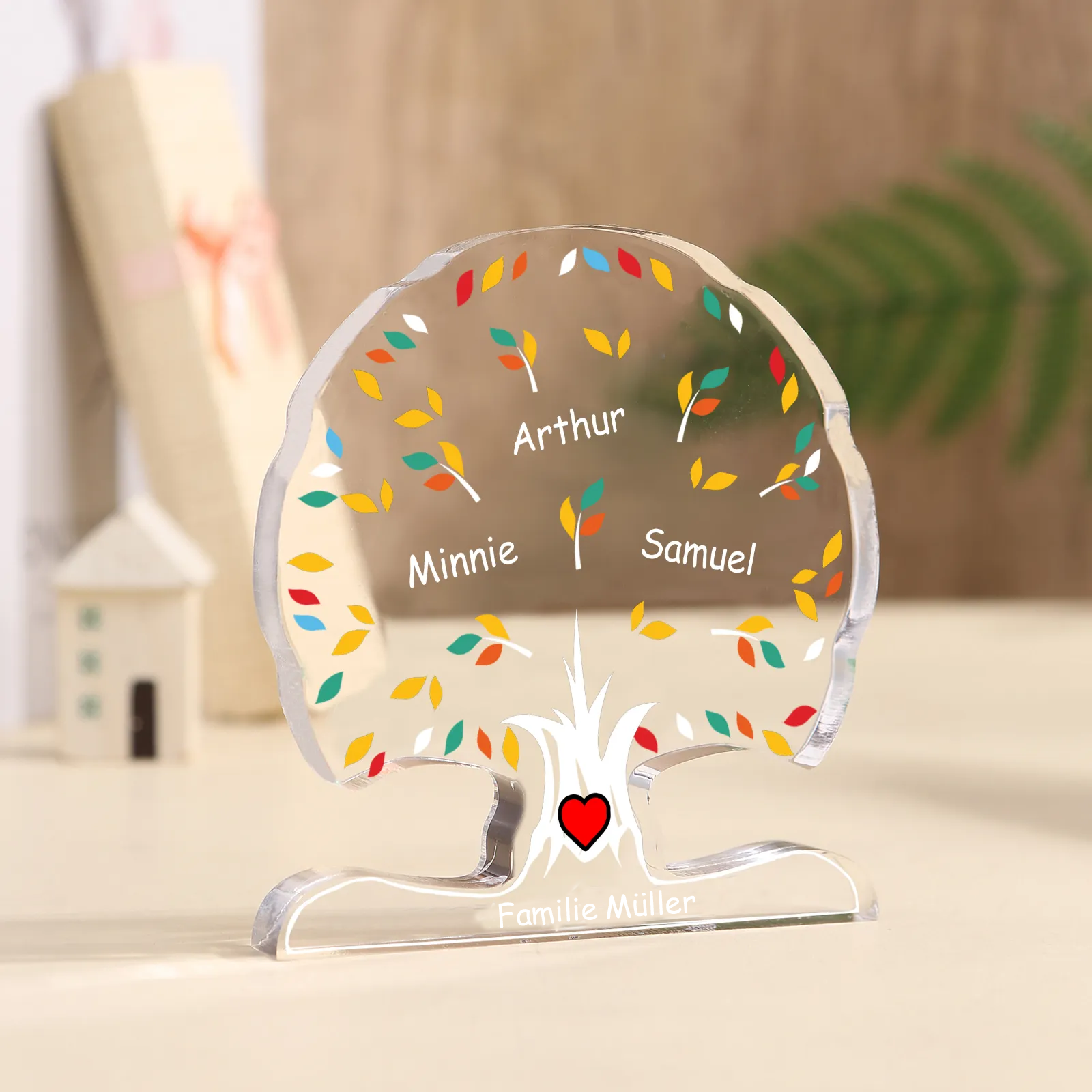Personalisierte 2-6 Namen & Text Familienstammbaum-Acryldeko Schreibdekoration – Liebevolles Geschenk für Familie