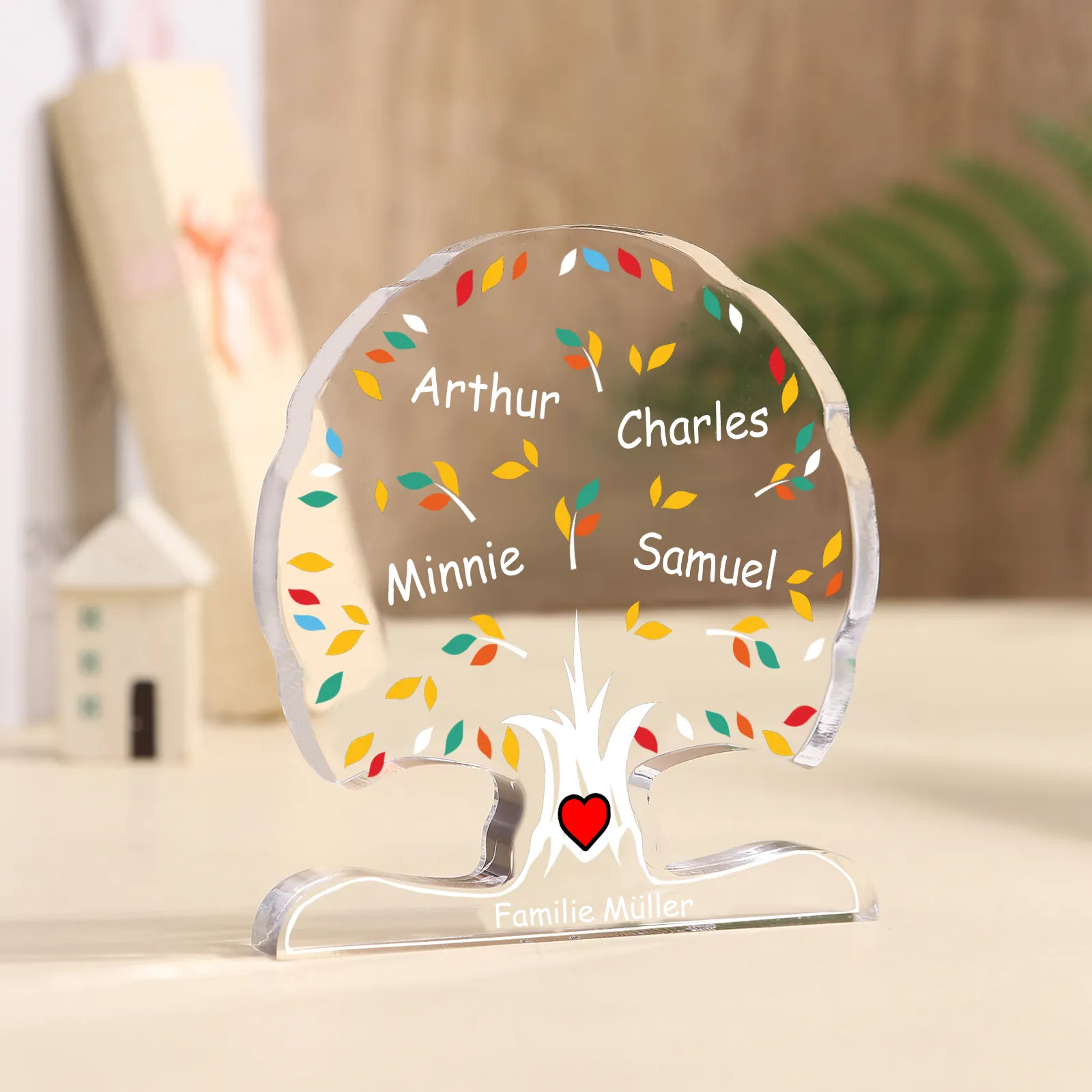 Personalisierte 2-6 Namen & Text Familienstammbaum-Acryldeko Schreibdekoration – Liebevolles Geschenk für Familie