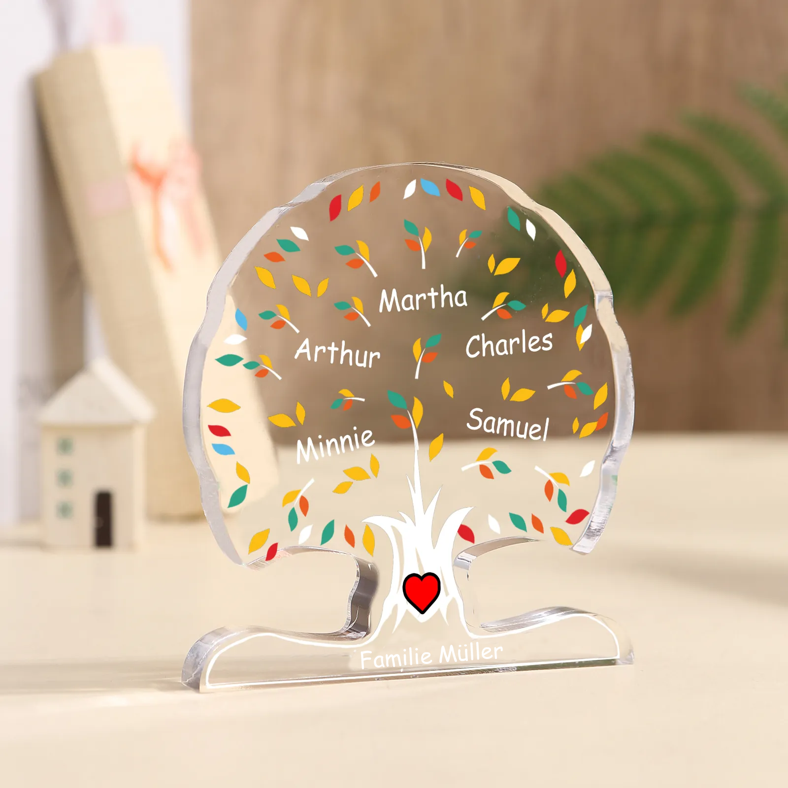 Personalisierte 2-6 Namen & Text Familienstammbaum-Acryldeko Schreibdekoration – Liebevolles Geschenk für Familie