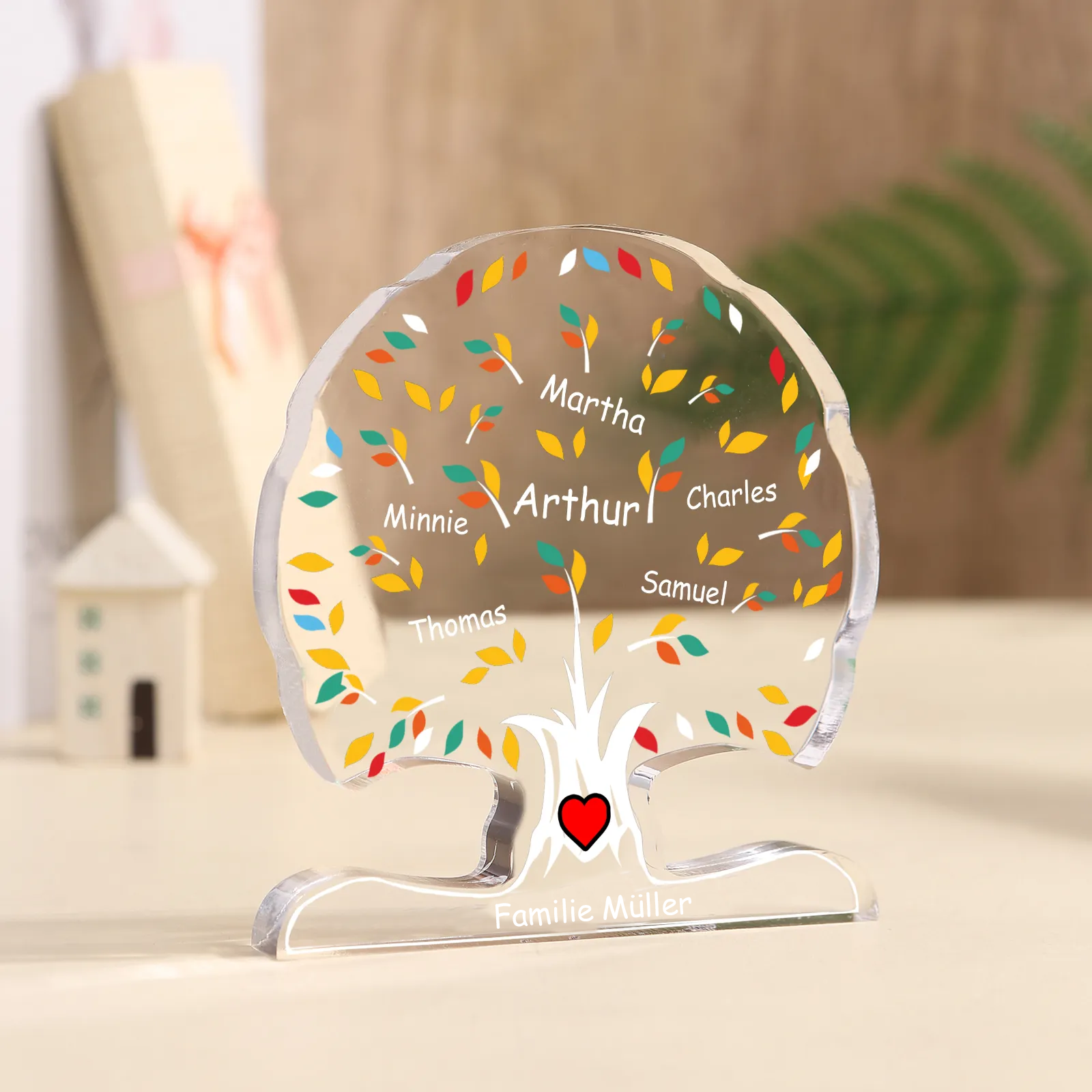 Personalisierte 2-6 Namen & Text Familienstammbaum-Acryldeko Schreibdekoration – Liebevolles Geschenk für Familie