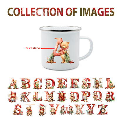 Personalisierte 1 Buchstabe Bärchen Emaille Tasse – Weihnachts-Emaille Tasse