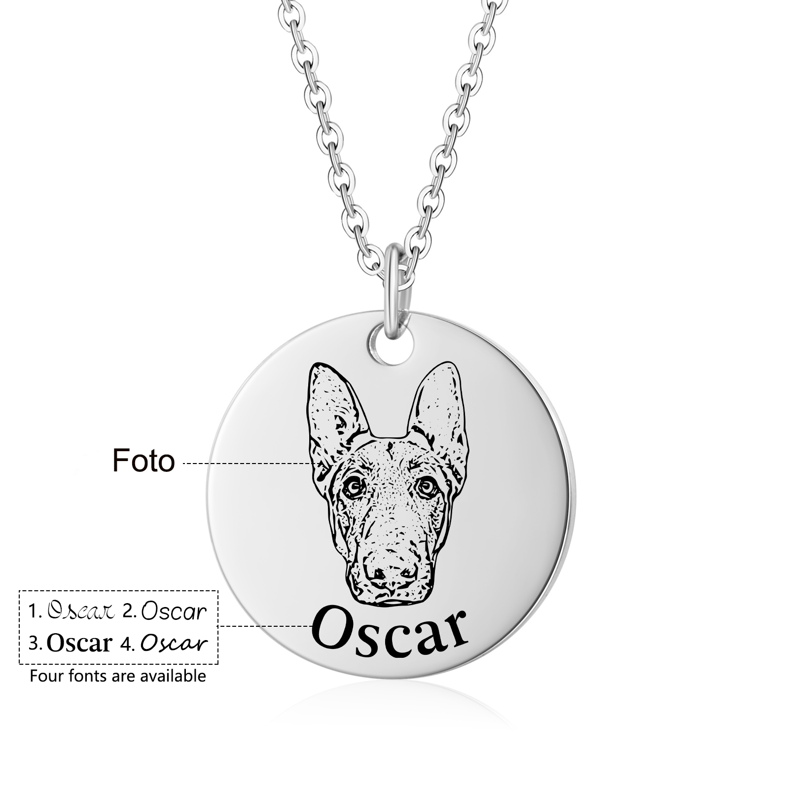 Personalisiertes 1 Foto & Name Haustier Rund Halskette in Golden/ Silber/ Rosagold