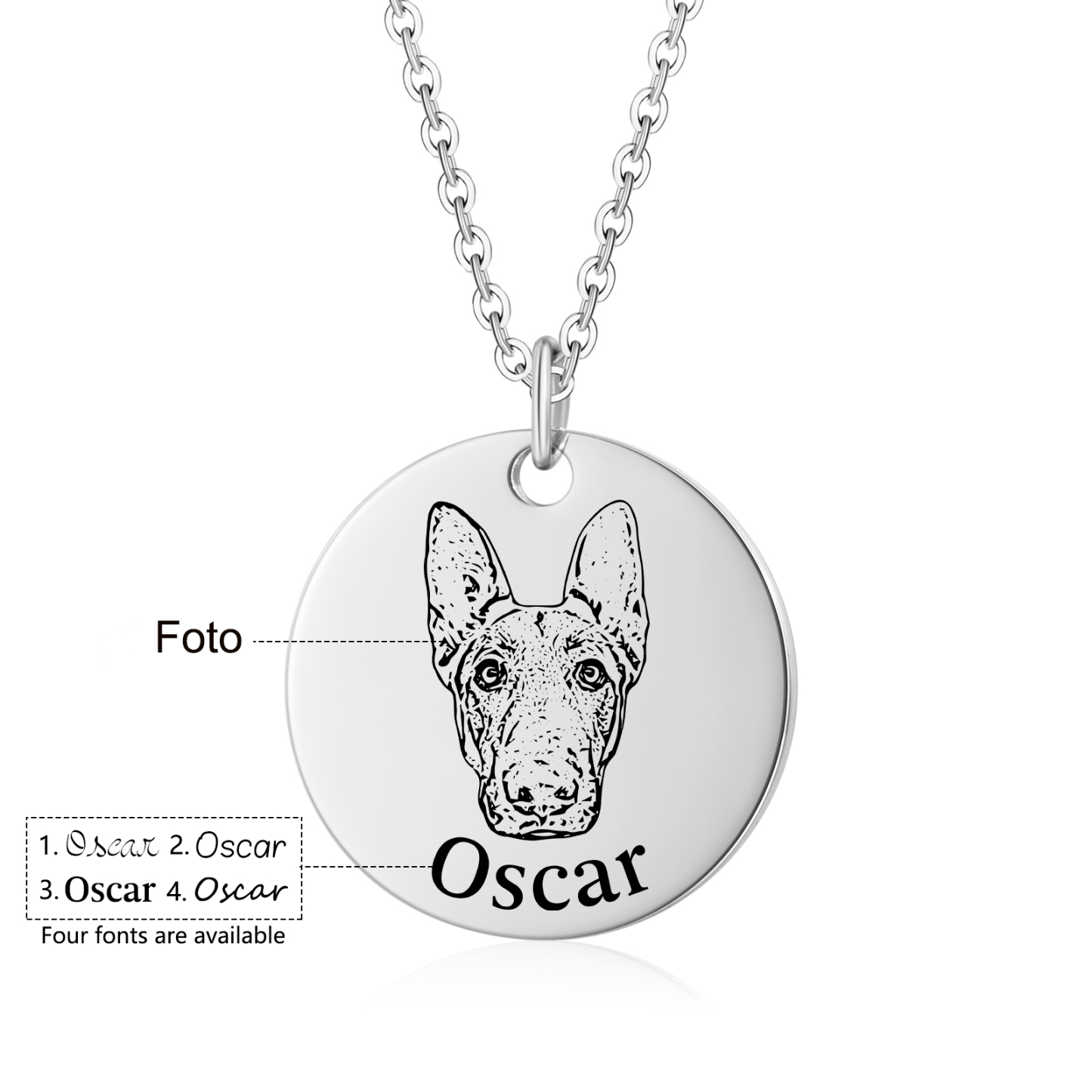 Personalisiertes 1 Foto & Name Haustier Rund Halskette in Golden/ Silber/ Rosagold