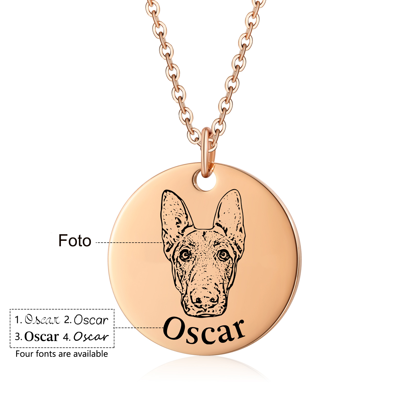 Personalisiertes 1 Foto & Name Haustier Rund Halskette in Golden/ Silber/ Rosagold