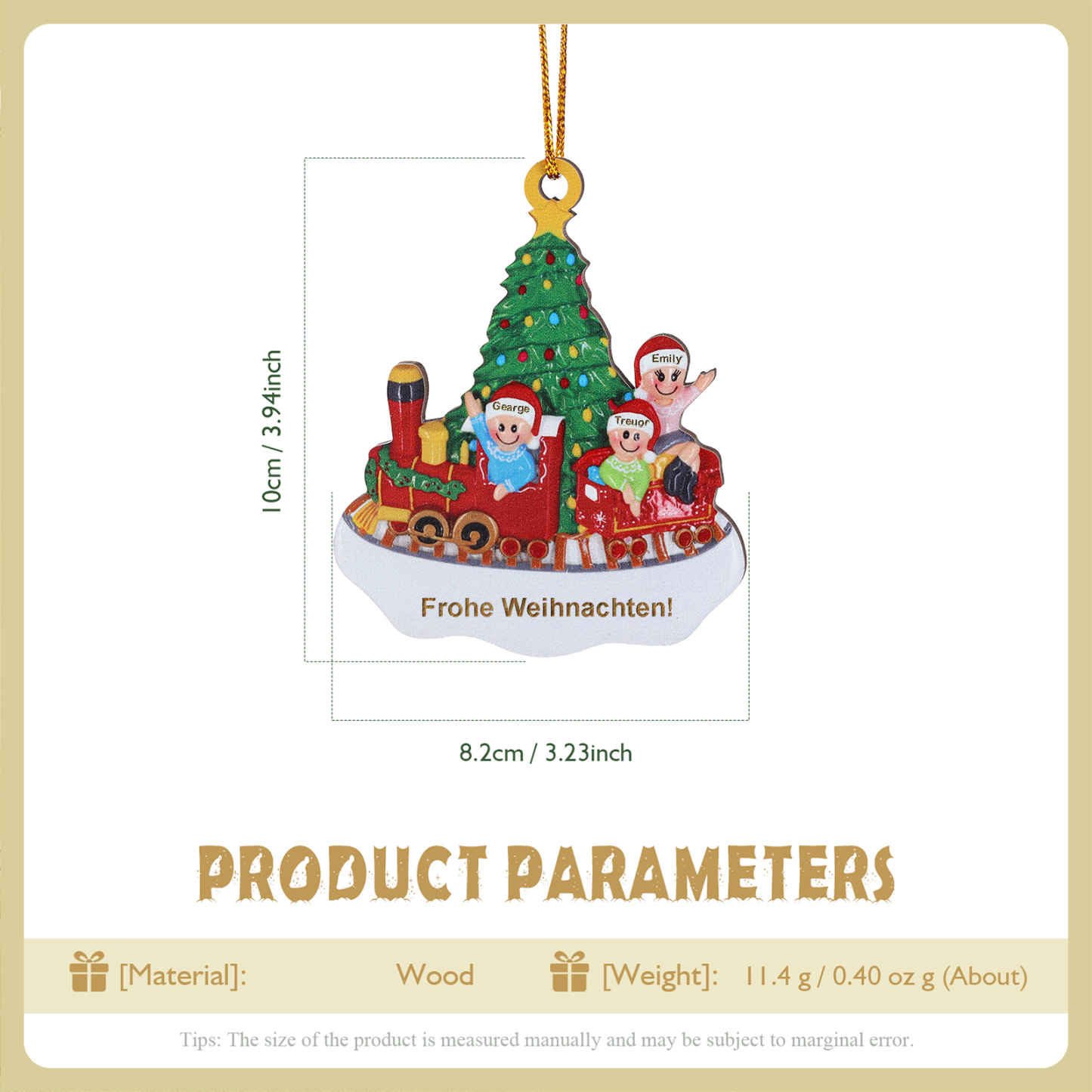 Personalisiertes 3-4 Namen Weihnachtsornament aus Holz Weihnachtszug Anhänger mit 3-4 Familienmitgliedern
