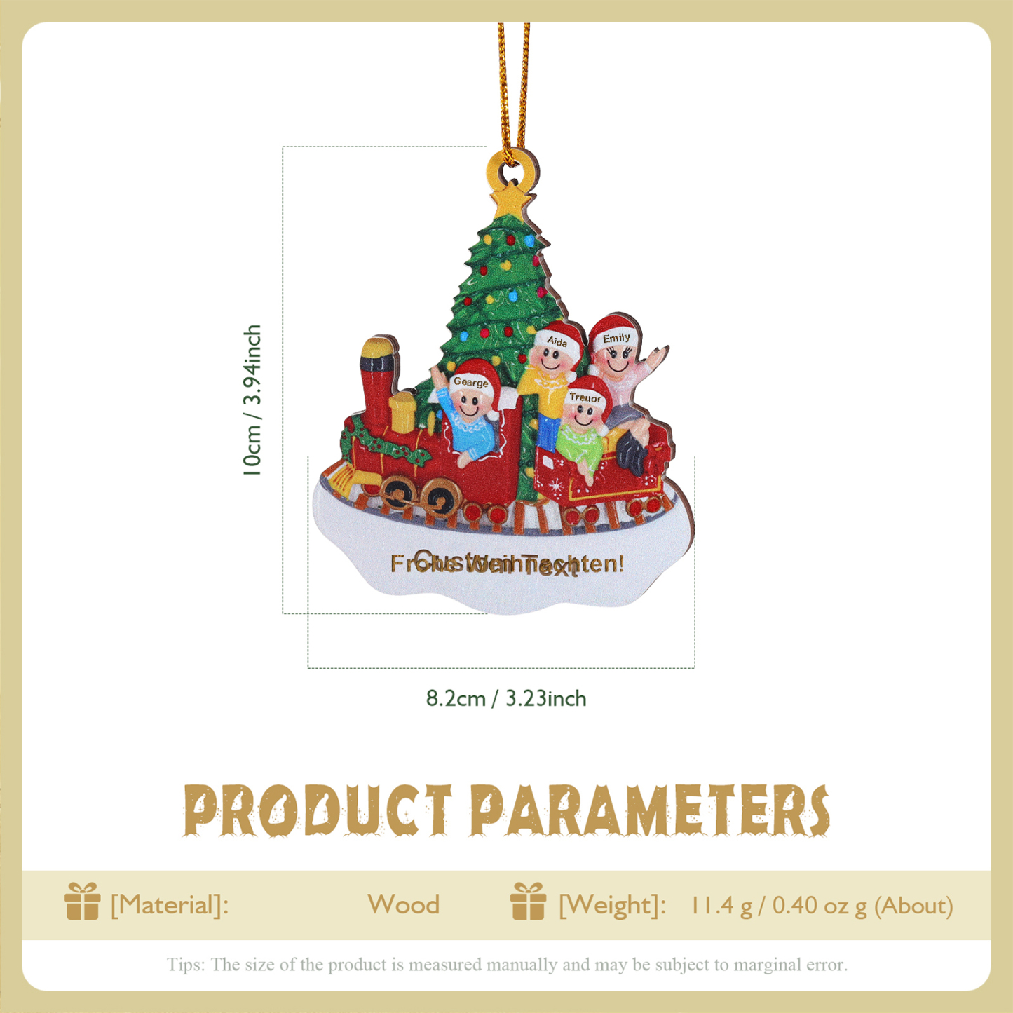Personalisiertes 3-4 Namen Weihnachtsornament aus Holz Weihnachtszug Anhänger mit 3-4 Familienmitgliedern