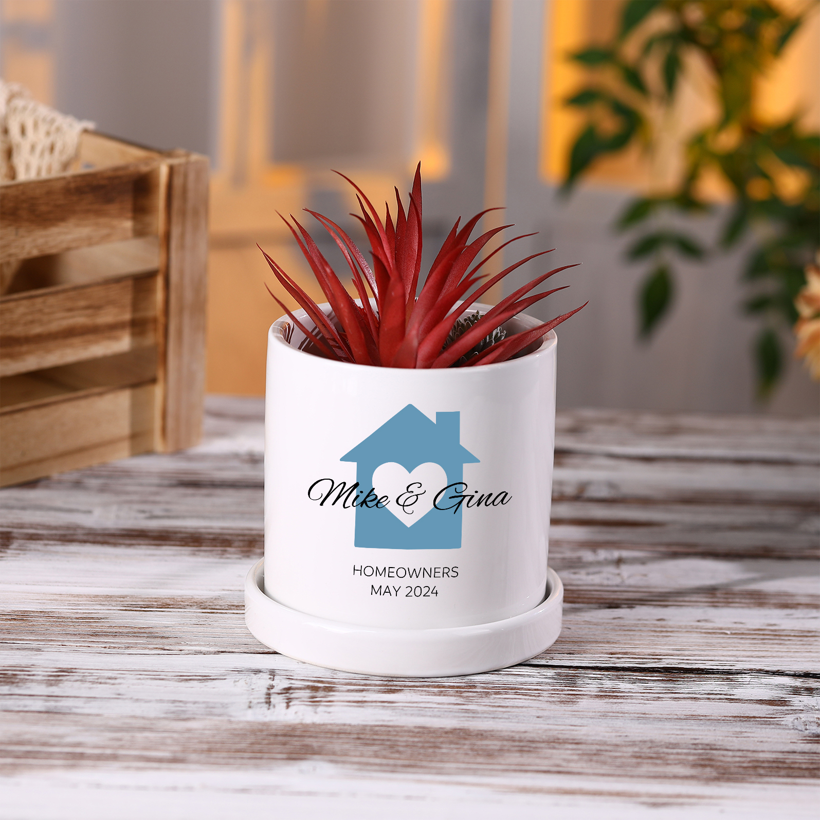 Personalisierbarer 1 Name & Text & Datum Liebespaar Blumentopf Einweihungsgeschenk Geschenk für ein neues Zuhause
