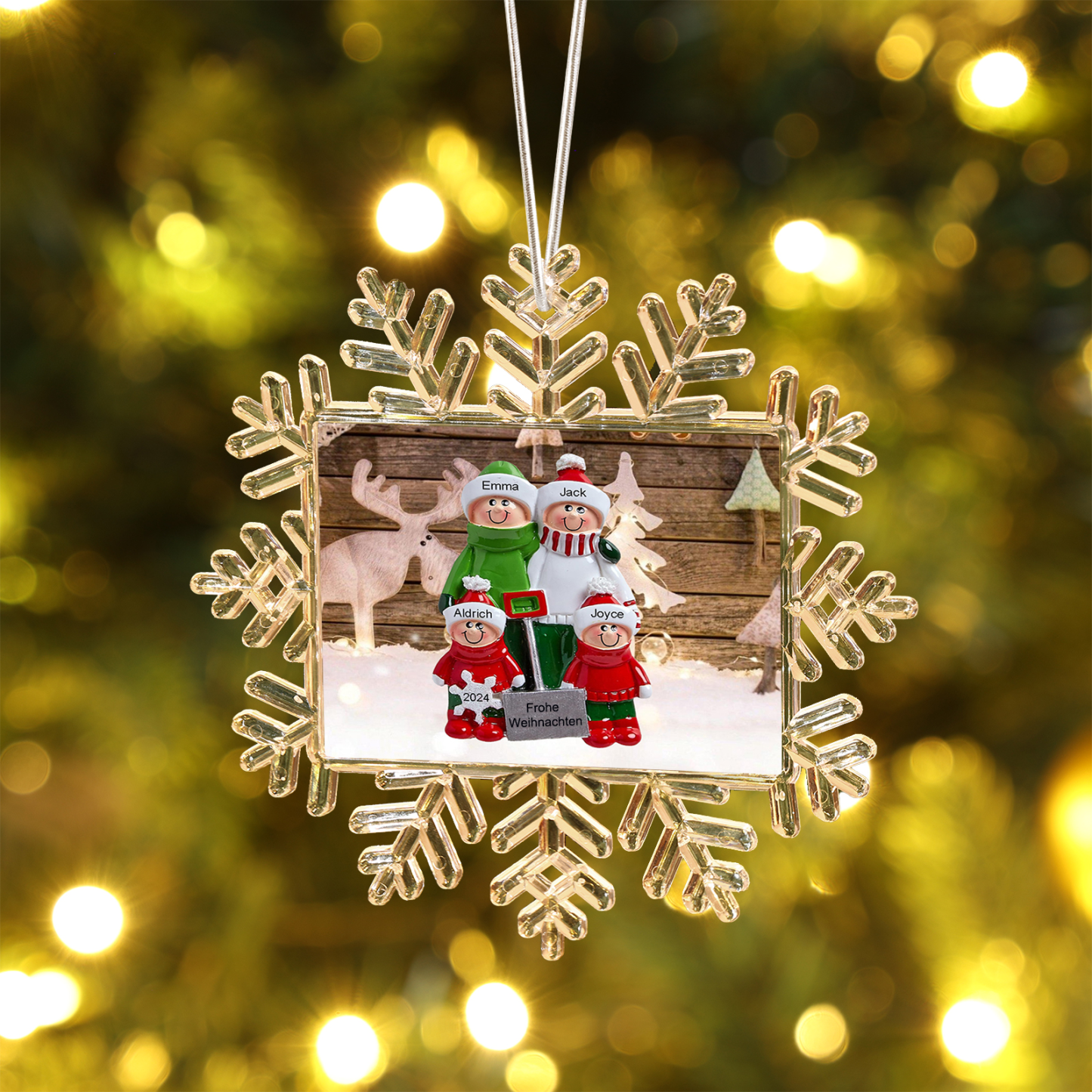 Kunststoff Weihnachtsornament-Personalisierte 2-6 Namen & Text & Jahr Schneeflocke Weihnachtsbaum Anhänger mit 2-6 Familienmitgliedern
