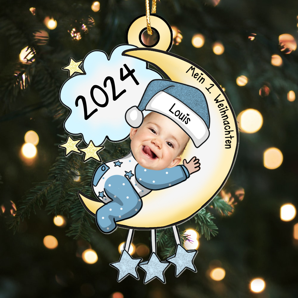 Acryl Weihnachtsornament – Personalisierter 1 Name & Foto & Jahr & Ordinalzahl Baby Weihnachtsanhänger