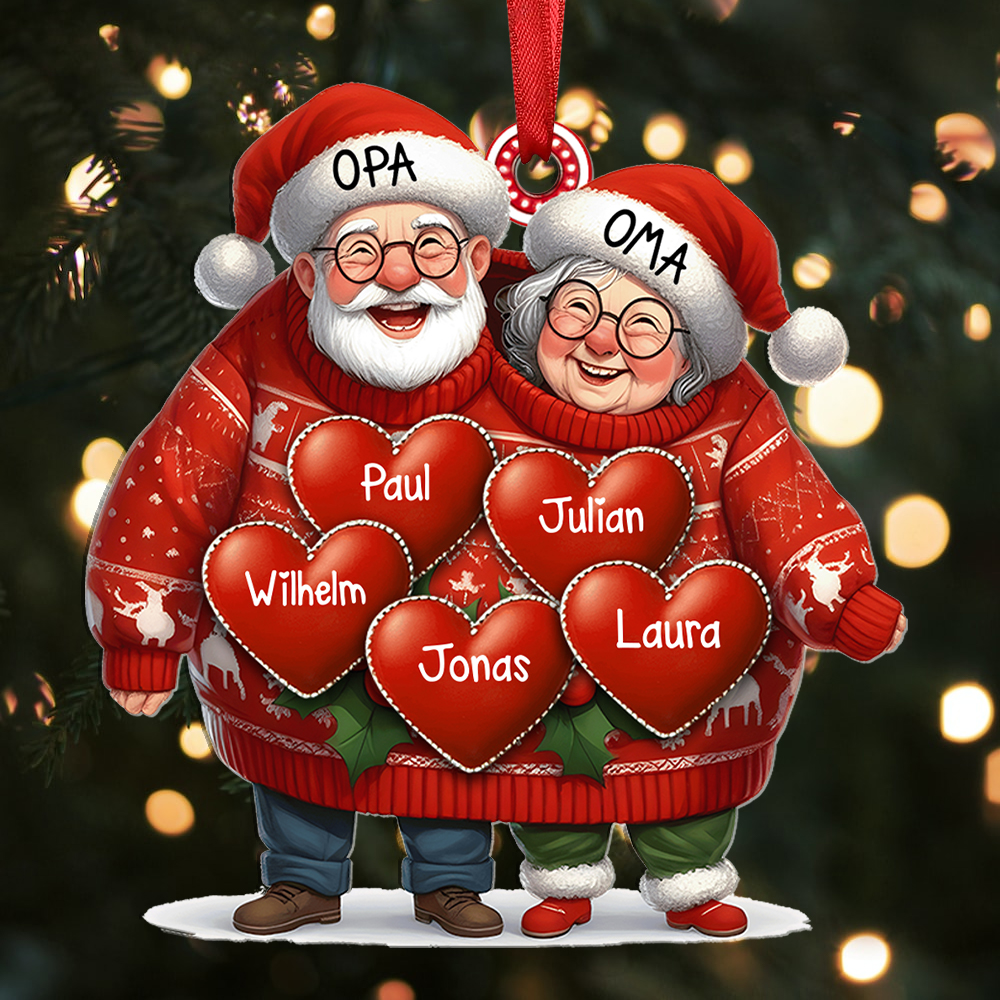 Acryl Weihnachtsornament- Personalisierte 2-8 Namen Weihnachtsanhänger Opa & Oma mit Herzen – Geschenk für Opa Oma Großeltern