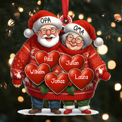 Acryl Weihnachtsornament- Personalisierte 2-8 Namen Weihnachtsanhänger Opa & Oma mit Herzen – Geschenk für Opa Oma Großeltern