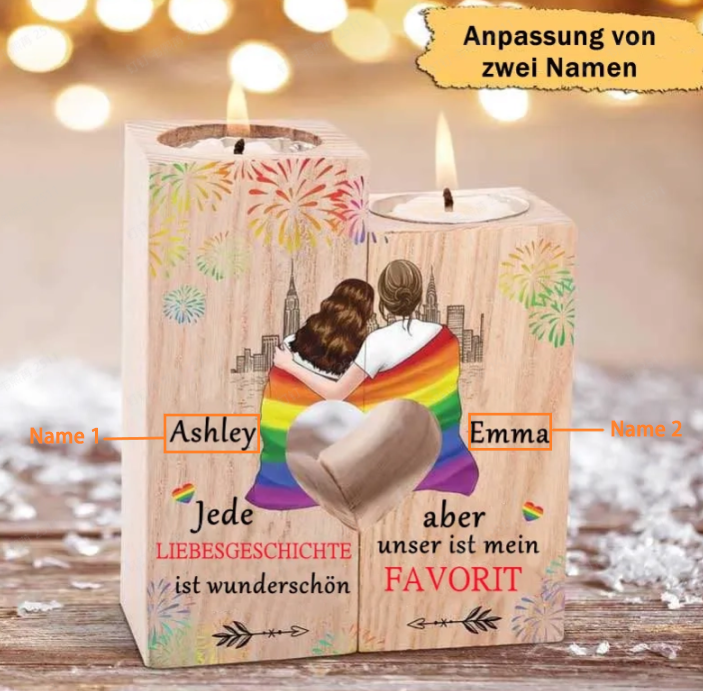 LGBT--Personalisierte Regenbogen Kerzenhalter mit 2 Namen Kerzenständer