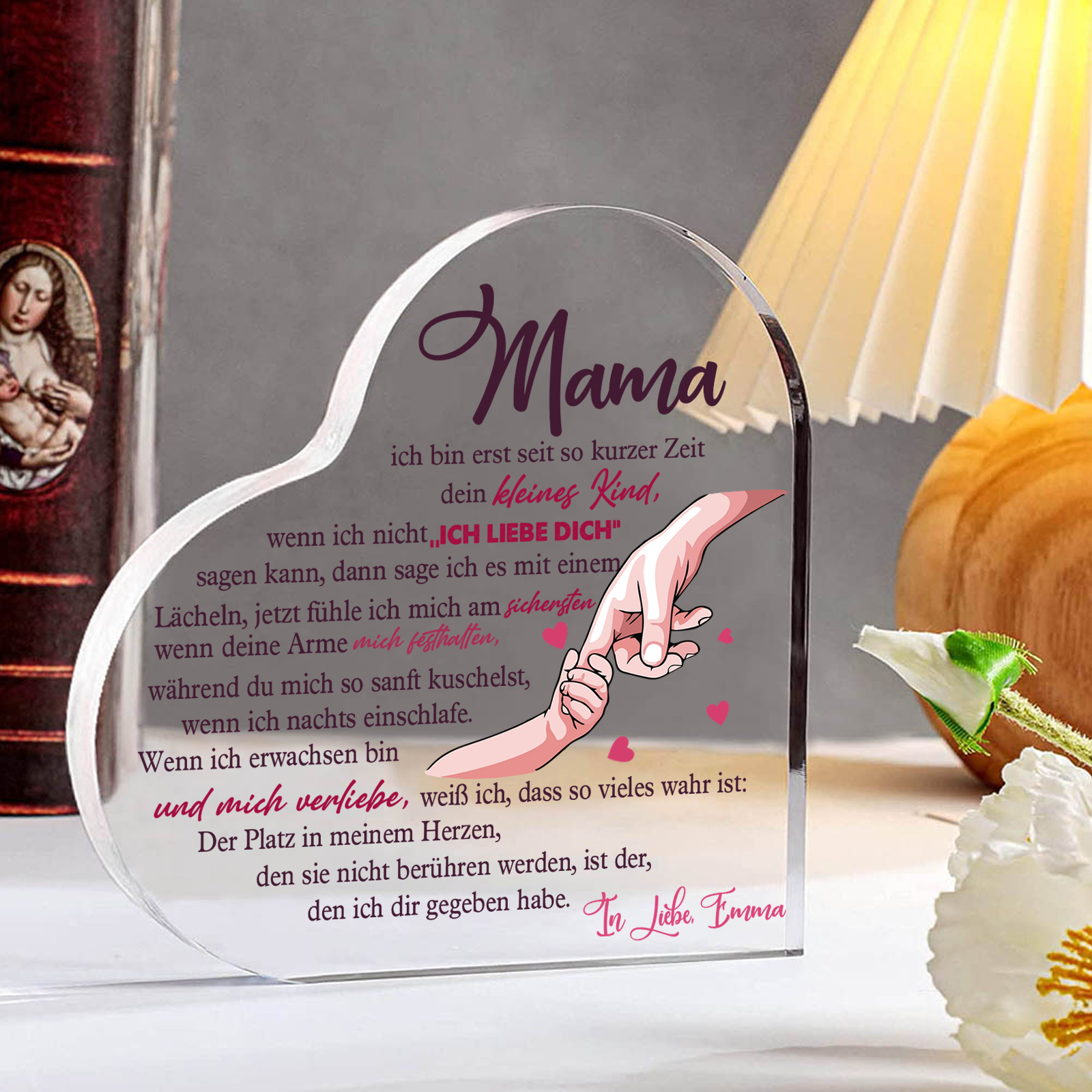 Personalisierter Text Herz Acryl-Deko-Mama Der Platz in meinem Herzen, den sie nicht berühren werden, ist der, den ich dir gegeben habe-Schreibtischdekoration für Mutter