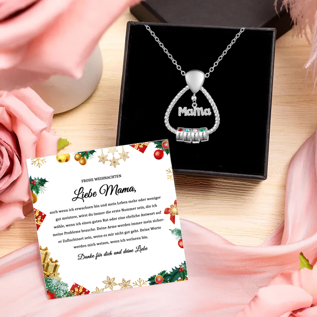 Personalisierte 4 Namen & 4 Geburtssteinen Halskette & Weihnachts-Geschenkkarte & Geschenkbox Geschenkkarte Set für Mama Mutter